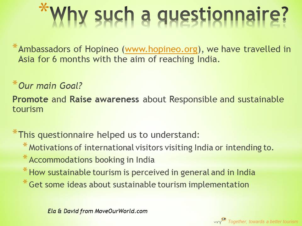 Move Our World - Hopineo India Survey Inde Indie Enquête sustainable tourism